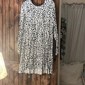 Navy and blue dropped waist dress with long sleeves